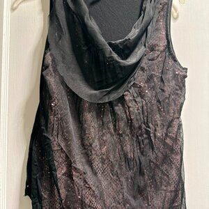 Pink Sequin Top with Black Sheer Overlay